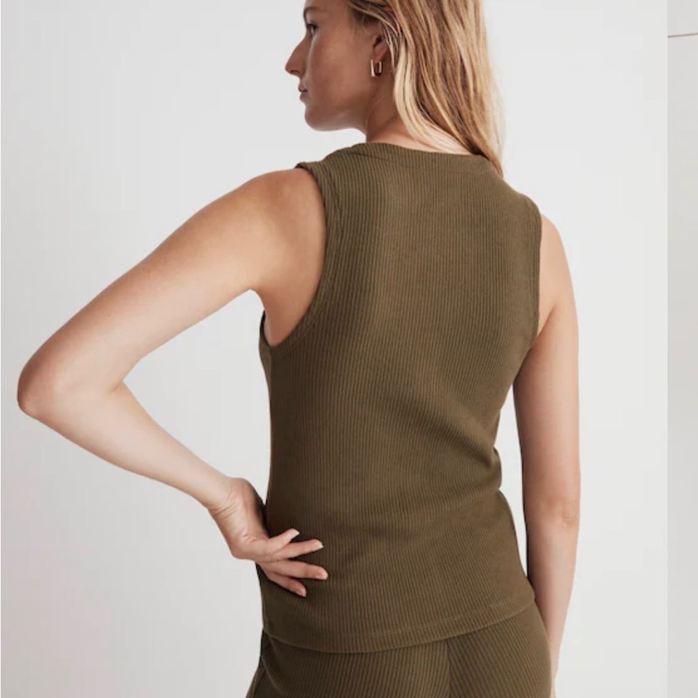 Madewell Olive Ribbed Button-Front Tank - Picture 3 of 6